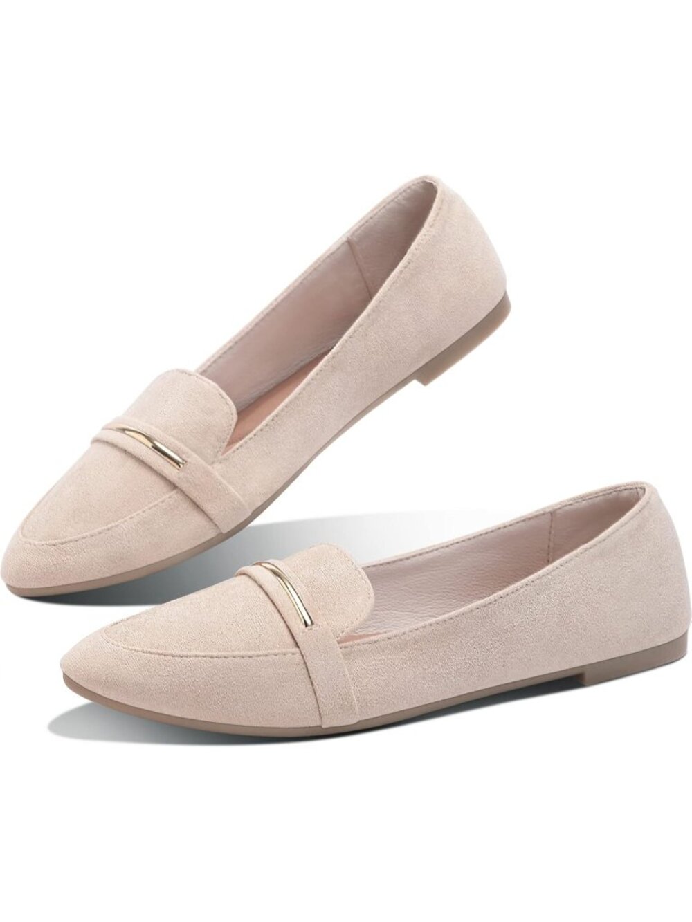 Women's Beige1 Faux Suede Comfortable Loafer Slip On Ballet Flat Cute Shoes